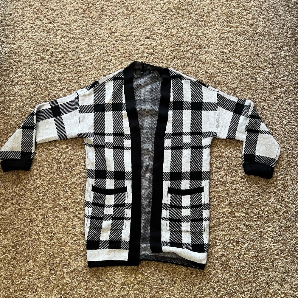 Black and White Checkered Women's Cardigan